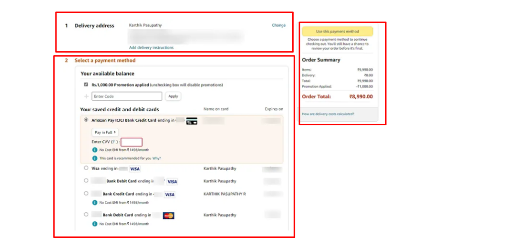 Image of amazon checkout process